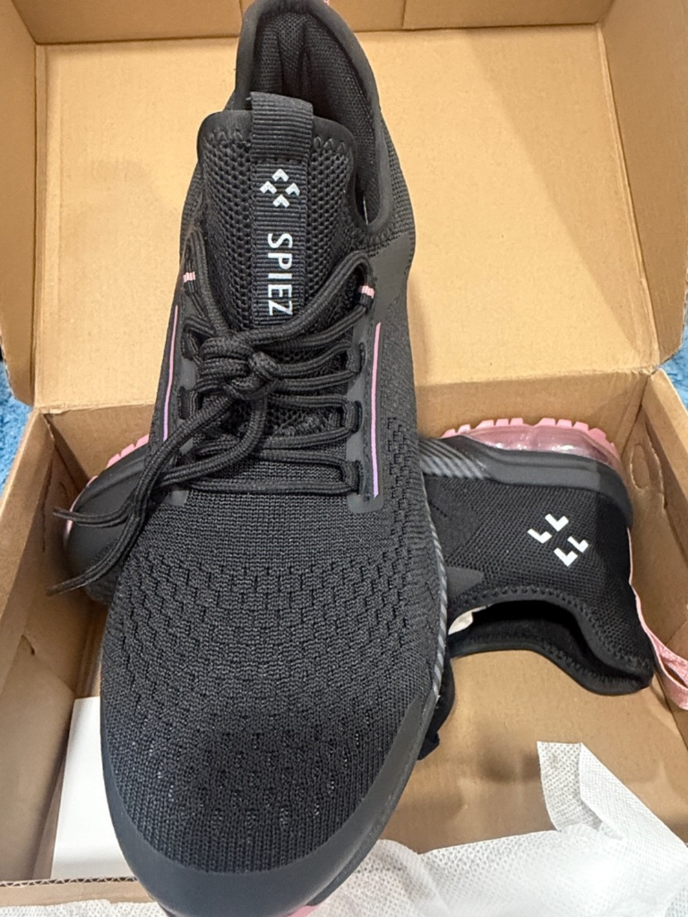 Women's Black Knit Athletic Sneakers with Pink Accents